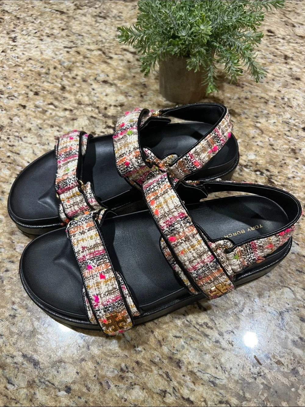 Tory Burch Kira Tweed Leather Slingback Sandals 10M